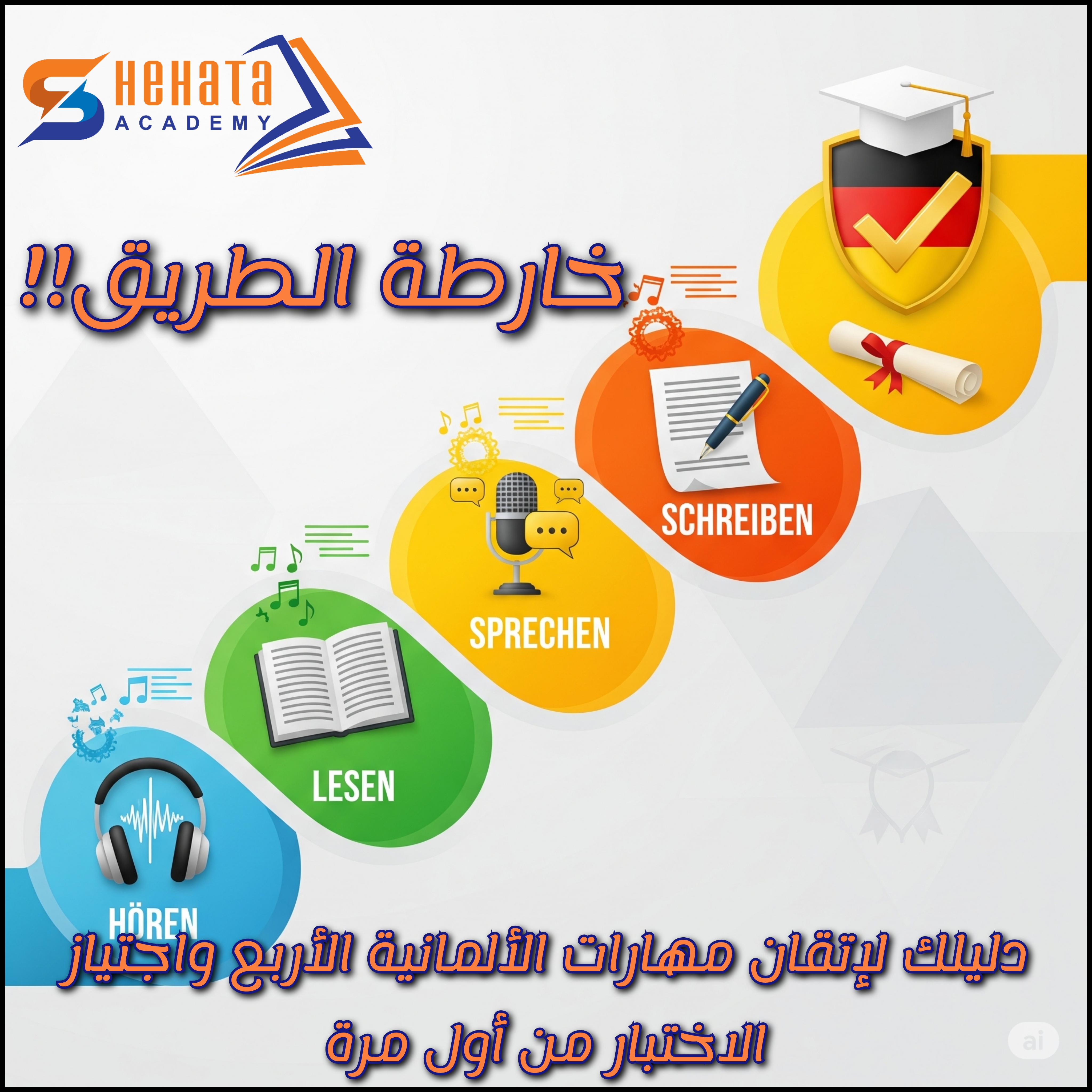 خارطة الطريق: دليلك لإتقان مهارات الألمانية الأربع واجتياز الاختبار من أول مرة!! خارطة الطريق: دليلك لإتقان مهارات الألمانية الأربع واجتياز الاختبار من أول مرة!!